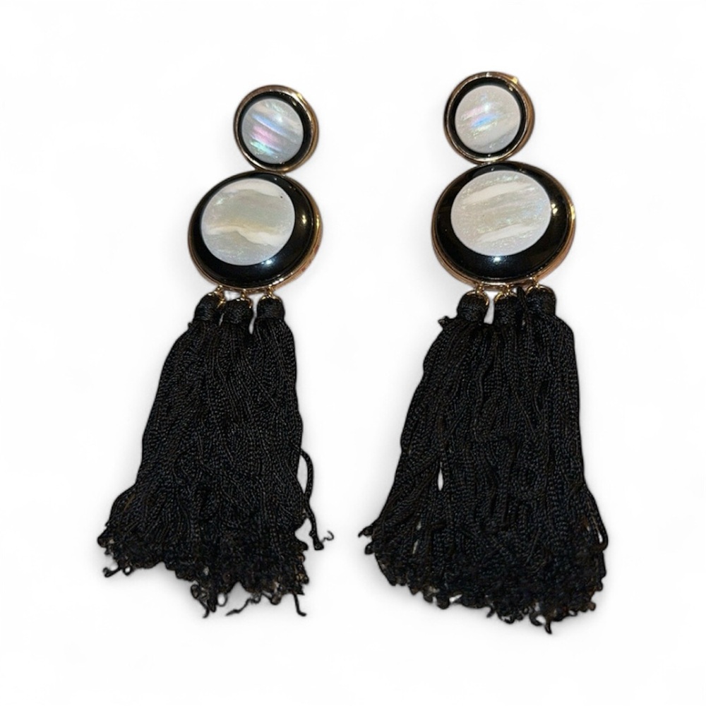Elegant Black and Silver Tassel Earrings